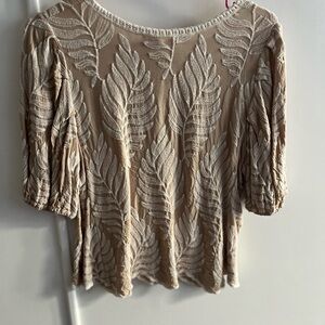 Solitaire Beige Embroidered Leaf-Pattern Women's Top